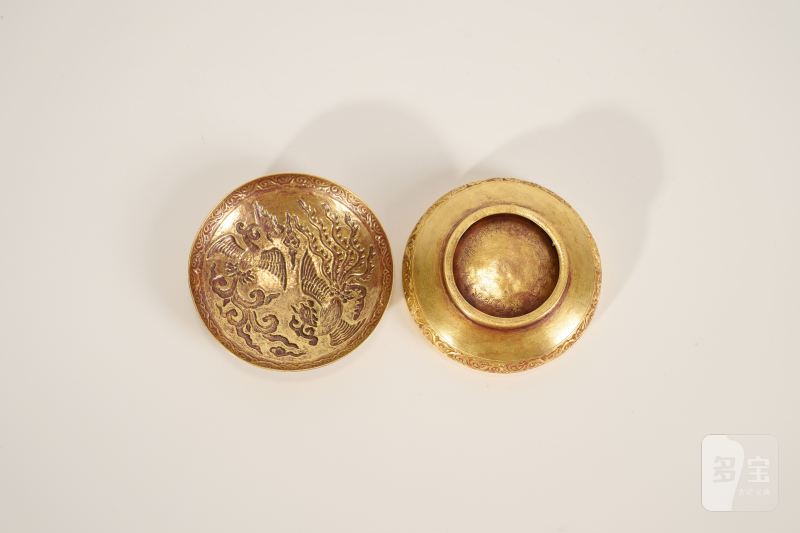 Lot936 明 金双凤纹粉盒 - 图5